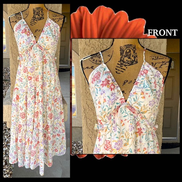 PinkBlush Lavender Floral Tiered Midi Dress Size M - Picture 2 of 7